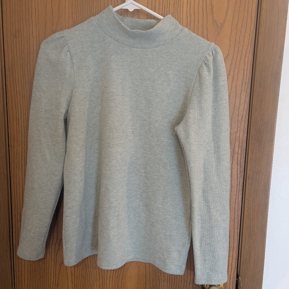 Madewell Re Sourced Plush Mockneck Puff Long Sleeve Top Gray-XS‎